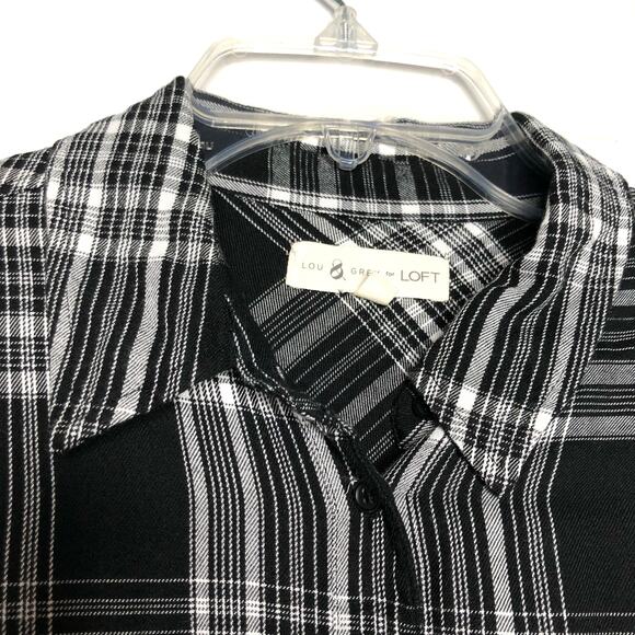 Lou Grey x Loft Collaboration Wms S Black White Plaid Button Up Shirt Dress Fall - Picture 5 of 10